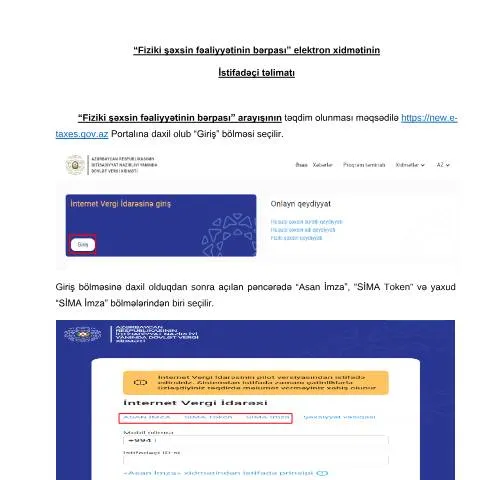 Document preview: Fiziki şəxslərin fəaliyyətinin bərpası: Proses və Tələblər — Vergilər & maliyyə