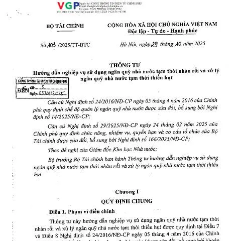 Document preview: Thông tư 103/2025/TT-BTC: Quản lý ngân quỹ nhà nước hiệu quả — Thuế & tài chính (CERFA n°103/2025/TT-BTC)