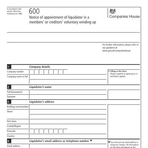 Document preview: How to Appoint a Liquidator Using Form 600CH for Voluntary Liquidation — Business