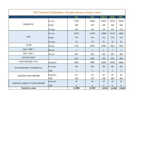 Document preview: Insights into Mauritius' Monthly Business Entity Landscape — Government & admin (2025-Statistical-Highlights-Monthly-Business-Entity-Count)