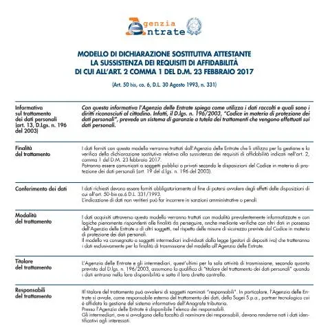 Anteprima documento Modulo Dichiarazione Sostitutiva Requisiti di Affidabilità Depositi — Tasse e fisco