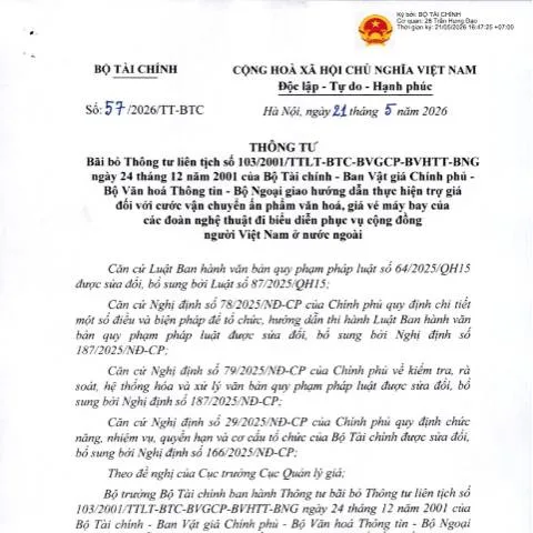Document preview: Thông tư 57/2026/TT-BTC: Điều chỉnh trợ giá văn hóa — Thuế & tài chính (CERFA n°57/2026/TT-BTC)