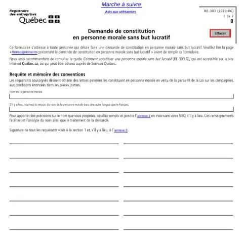 Document preview: Guide to Non-Profit Corporate Registration in Quebec (French) — Government & admin (RE-303)