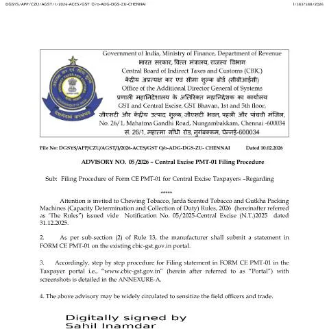 Document preview: Navigating ADVISORY 05 2026 CE PMT 01 for GST Compliance — Taxes (CERFA n°ADVISORY_05-2026_CE_PMT_01)