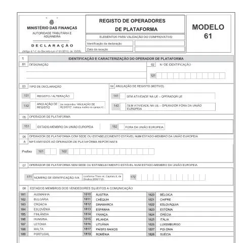 Pré-visualização do documento Entenda o Modelo 61 para Operadores de Plataforma em Portugal — Impostos (CERFA n°Modelo 61)