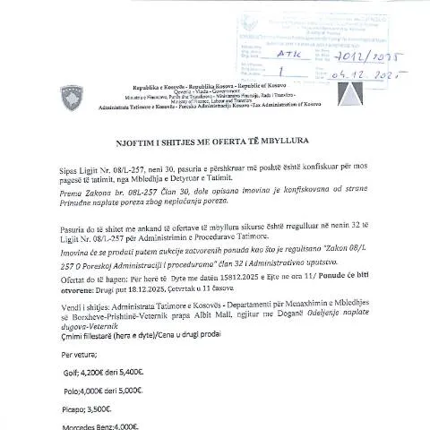 Document preview: Rëndësia e NJOFTIMIT TË SHITJES ME OFERTA TË MBYLLURA — Procedura administrative