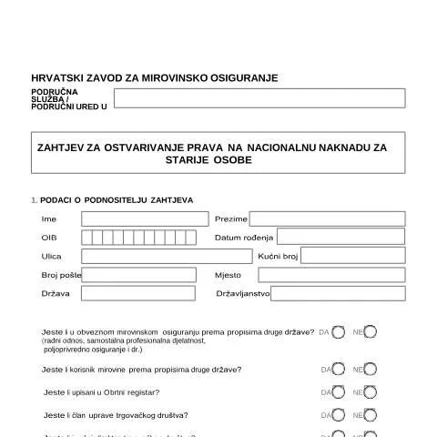 Document preview: Zahtjev za ostvarivanje prava na nacionalnu naknadu za starije osobe — Porezi i fiskalnost (CERFA n°ZAHTJEV-ZA-OSTVARIVANJE-PRAVA-NA-NACIONA)