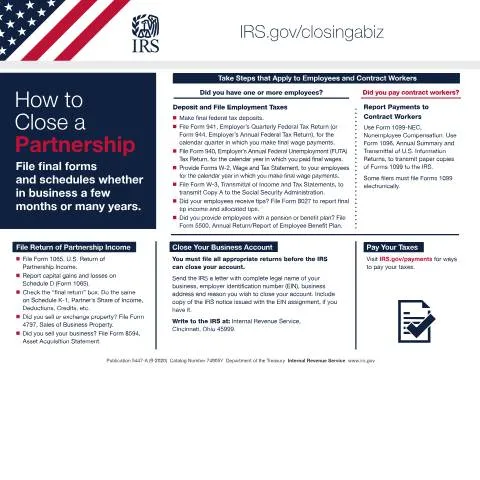 Document preview: Step-by-Step Guide to Closing Your Business with IRS 5447A — Taxes (CERFA n°PUB-5447A)