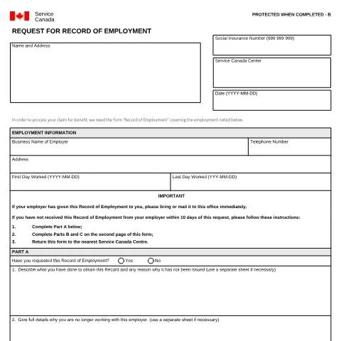 Document preview: Understanding the Request for Record of Employment (INS3166) — Work & employment (CERFA n°INS3166)