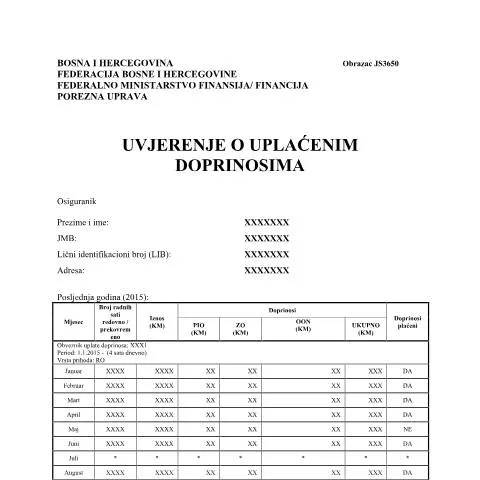 Document preview: Razumijevanje Uvjerenja o Uplaćenim Doprinosima JS3650 — Administrativne procedure (CERFA n°JS3650)