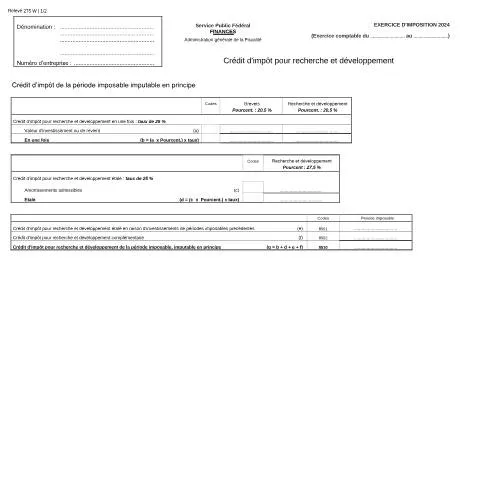 Aperçu du document Optimisez vos investissements en R&D avec le crédit d'impôt — Impôts & fiscalité (CERFA n°121-275-w)