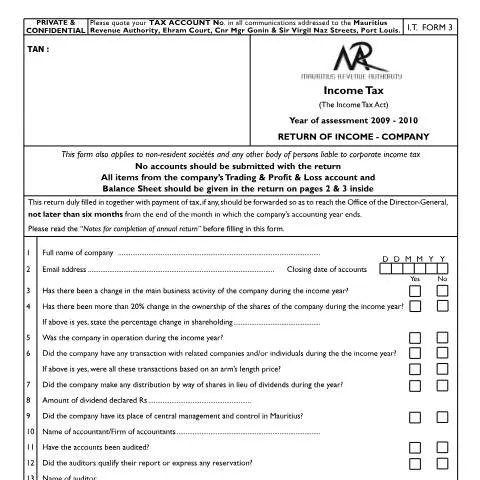 Document preview: The Crucial Role of I.T Form 3 in Mauritius Taxation — Taxes (CERFA n°company_09)
