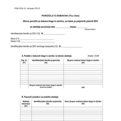 Document preview: Ključne informacije o obrazcu PD-O za DDV — Davki & obdavčitev (CERFA n°PD-O)