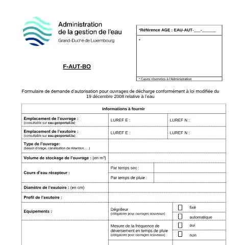 Aperçu du document Guide sur l'autorisation des ouvrages hydrauliques au Luxembourg — Démarches administratives (CERFA n°07-F-AUT-BO)