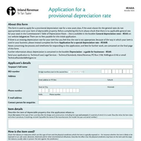 Document preview: Understanding the IR260A Application for Depreciation Rates — Taxes (CERFA n°IR260A)