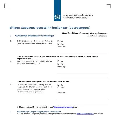Documentvoorvertoning: Belang van de Bijlage Gegevens geestelijk bedienaar in Nederland — Immigratie & visa (CERFA n°7141)