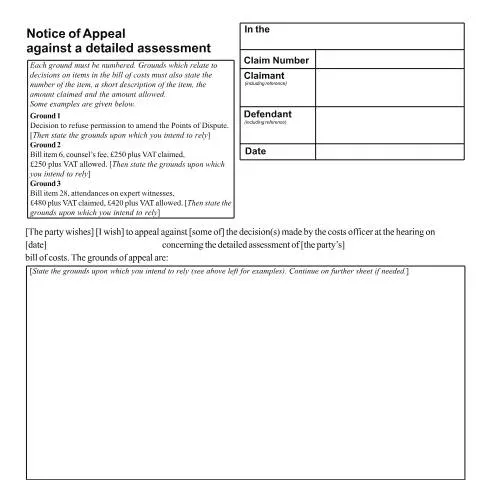 Document preview: Guide to Form N259: Appeal Against Detailed Assessment — Government & admin