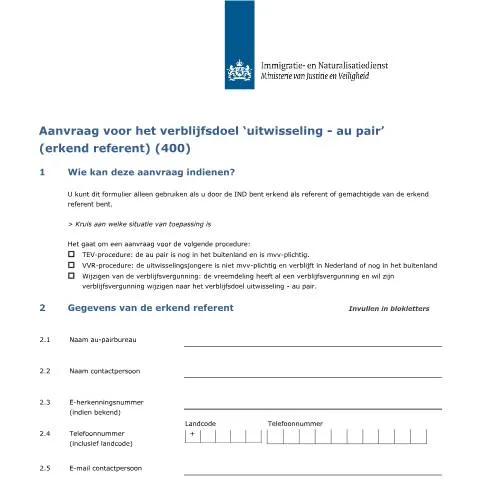 Documentvoorvertoning: Essentiële stappen voor au pair aanvraag bij IND — Immigratie & visa (CERFA n°7002)
