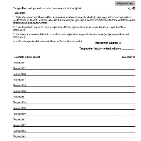 Document preview: Terapeuttien laatupisteet ja niiden vaikutus palvelun laatuun — Terveys (CERFA n°Kela KU 65)