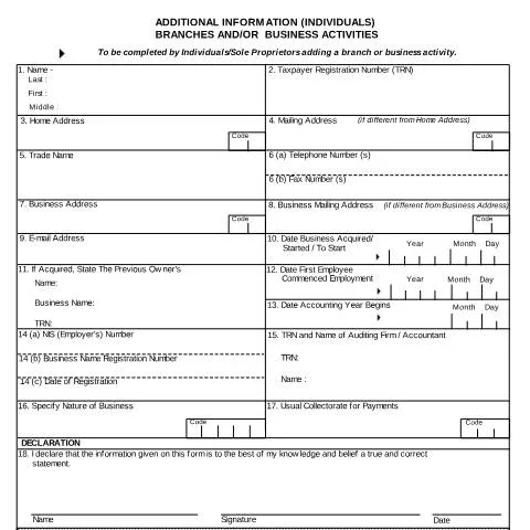 Document preview: Additional Information for Form 1 - Individuals in Jamaica — Taxes (CERFA n°add_info_form1)