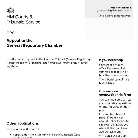 Document preview: How to File a GRC1 Appeal Against UK Regulatory Decisions — Legal & justice
