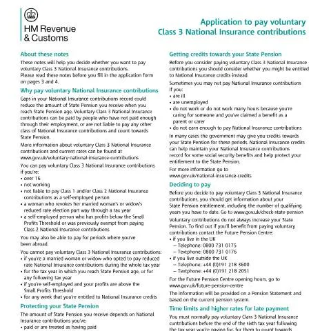Document preview: How to Apply for Voluntary Class 3 National Insurance Contributions — Taxes