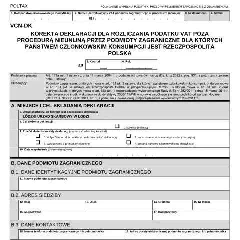 Document preview: Znaczenie formularza VCN-DK w polskim systemie VAT — Podatki i fiskalność (CERFA n°VCN-DK)