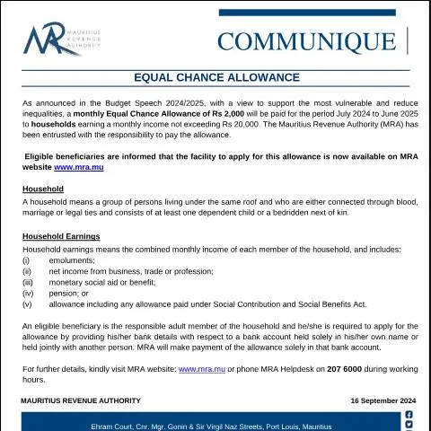 Document preview: Understanding the Equal Chance Allowance for Financial Relief — Benefits & social aid (CERFA n°EqualChanceAllowance160924)
