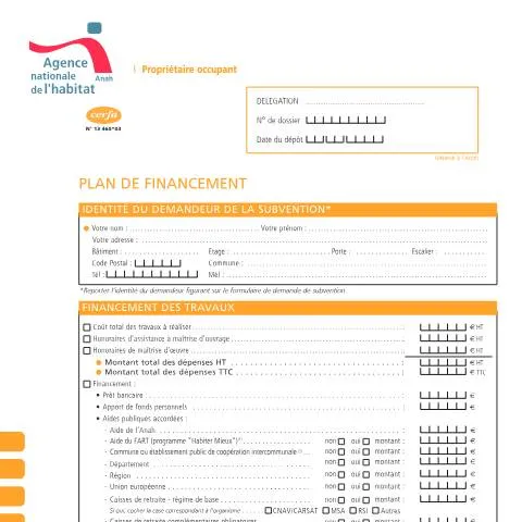 Aperçu du document Formulaire 13460*03 : réussir son plan de financement travaux — Logement (CERFA n°13460*03)