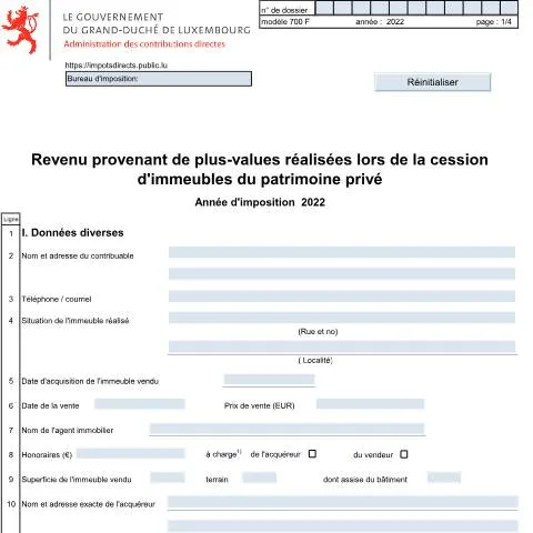 Aperçu du document Guide du Formulaire 700 F pour les Plus-Values Immobilières — Impôts & fiscalité (CERFA n°700 F)