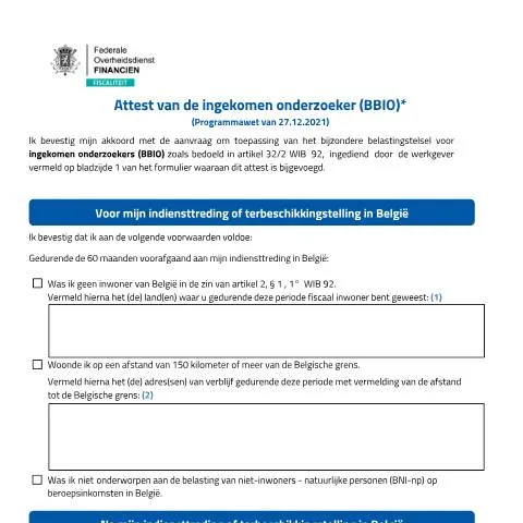 Aperçu du document Guide sur le formulaire 122-attest pour chercheurs étrangers — Démarches administratives (CERFA n°122-attest-ingekomen-onderzoeker-BBIO)