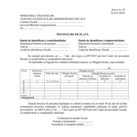 Document preview: Importanța Înștiințării de plată OPANAF 1767/2021 pentru contribuabili — Impozite & fiscalitate (CERFA n°A19_OPANAF_1767_2021)