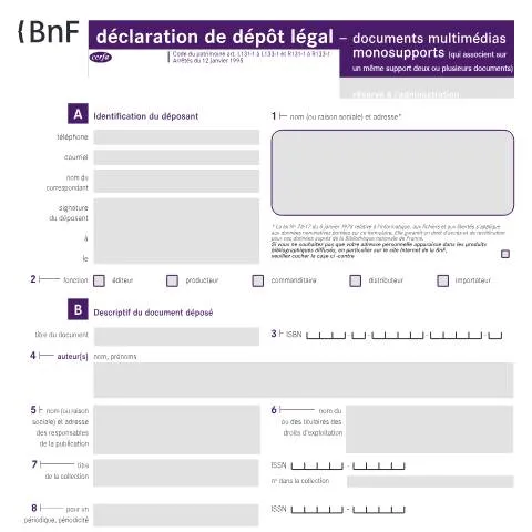 Aperçu du document Obligation de dépôt légal pour les supports multimédias français — Démarches administratives (CERFA n°10067*05)