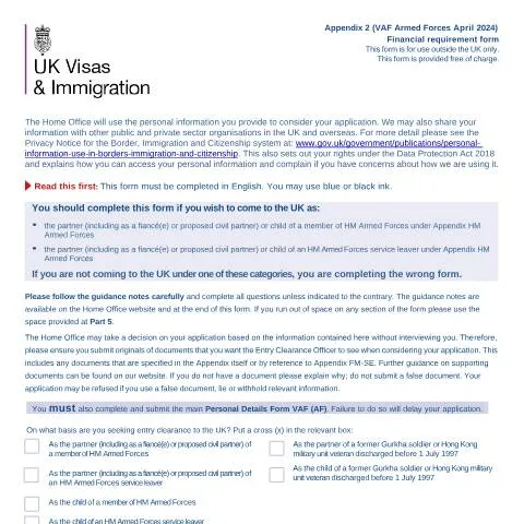 Document preview: VAF AF Financial Requirements: Military Family Visa Applications — Immigration & visas