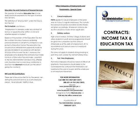 Document preview: Understanding Jamaica Contract Income Tax and Education Tax Forms — Taxes (CERFA n°Contracts+-+Income+Tax++Education+042019)