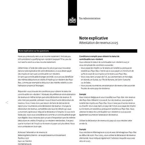 Documentvoorvertoning: Belang van de Inkomensverklaring 2025 voor Buitenlandse — Belastingen (CERFA n°ib0591t51plfra)