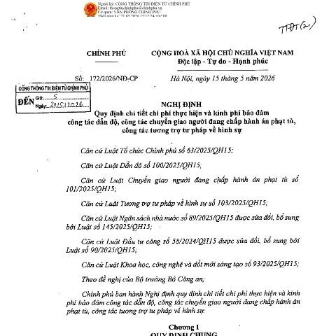 Document preview: Chi tiết về Nghị định 172/2026/NĐ-CP và chi phí liên quan — Thủ tục hành chính (CERFA n°172/2026/NĐ-CP)