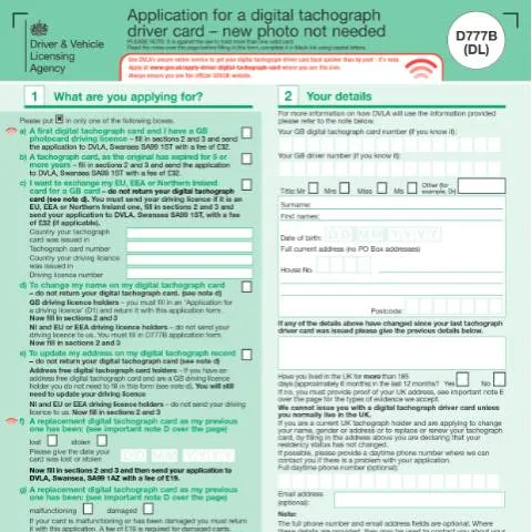 Document preview: Digital Tachograph Driver Card Application: Your Professional Driving — Vehicle & driving