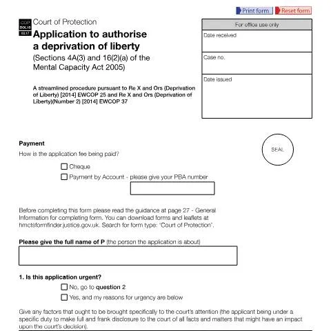 Document preview: Understanding COP DOL10: Court Applications for Liberty Deprivation — Legal & justice