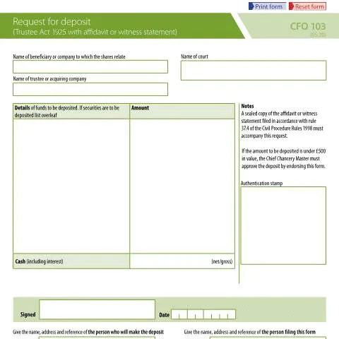 Document preview: Court-Approved Trustee Fund Deposits: CFO 103 Process Guide — Legal & justice