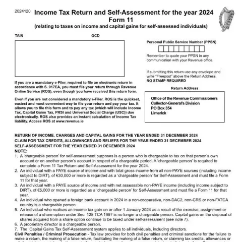 Document preview: Income Tax Return Form 11 for Self-Assessment — Taxes (Form 11)