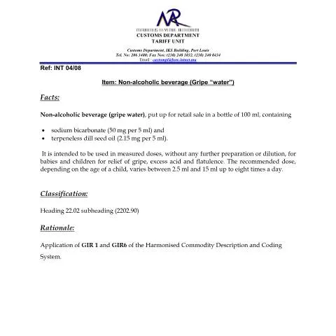 Document preview: Importance of Gripe Water Classification for Public Health — Government & admin (GripeWater)
