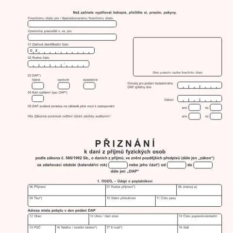 Document preview: Úvod do Přiznání k dani z příjmů fyzických osob — Daně a fiskální záležitosti (CERFA n°25 5405)