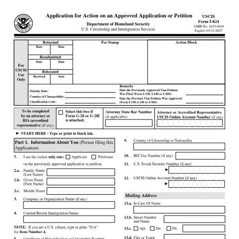 Document preview: Mastering USCIS Form I-824 for a Smoother Immigration Experience — Immigration & visas (CERFA n°I-824)