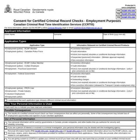Document preview: Understanding the RCMP Consent Form for Criminal Record Checks — Legal & justice (6673e)