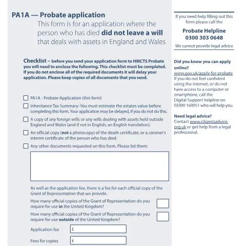 Document preview: How to Apply for Letters of Administration Using Form PA1A — Government & admin