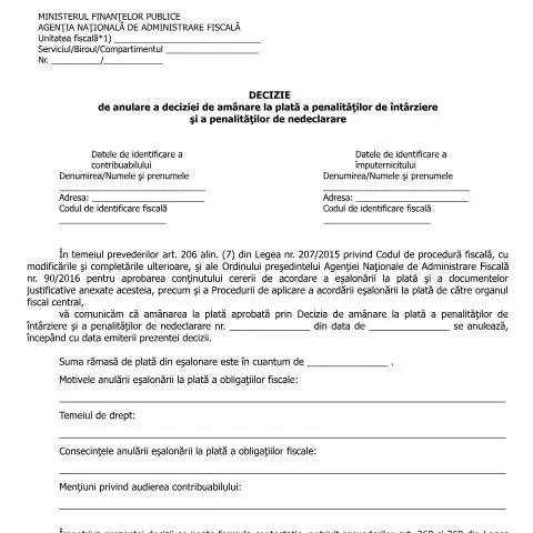 Document preview: Anularea amânării penalităților de întârziere în România — Impozite & fiscalitate (CERFA n°A31p_OPANAF_90_2016)