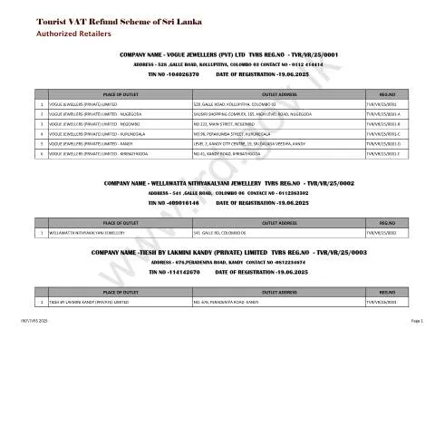 Document preview: Exploring Authorized Retailers for VAT Refunds in Sri Lanka — Taxes