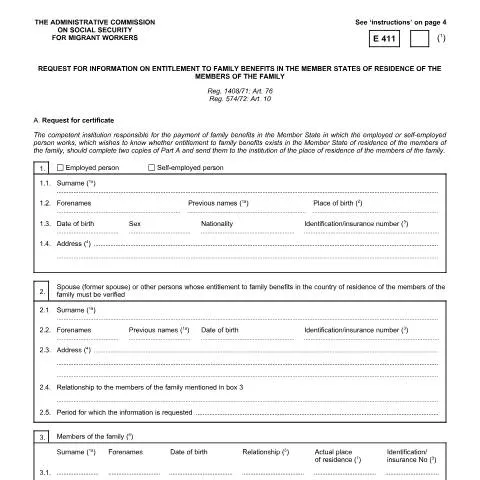 Document preview: Umsókn um fjölskyldubætur: E 411 skref fyrir skref — Fjölskylda (CERFA n°E 411)
