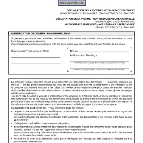 Document preview: Understanding the Victim Impact Statement Form in Quebec (English / French) — Legal & justice (SJ-753B)